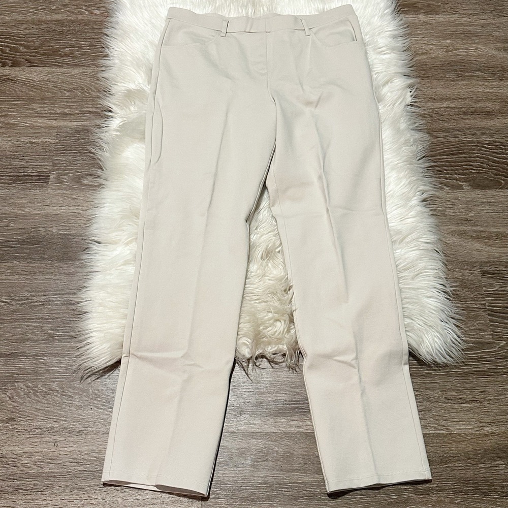 Quince Womens Ultra Stretch Ponte Straight Leg 4 Pocket Pant Large Ecru